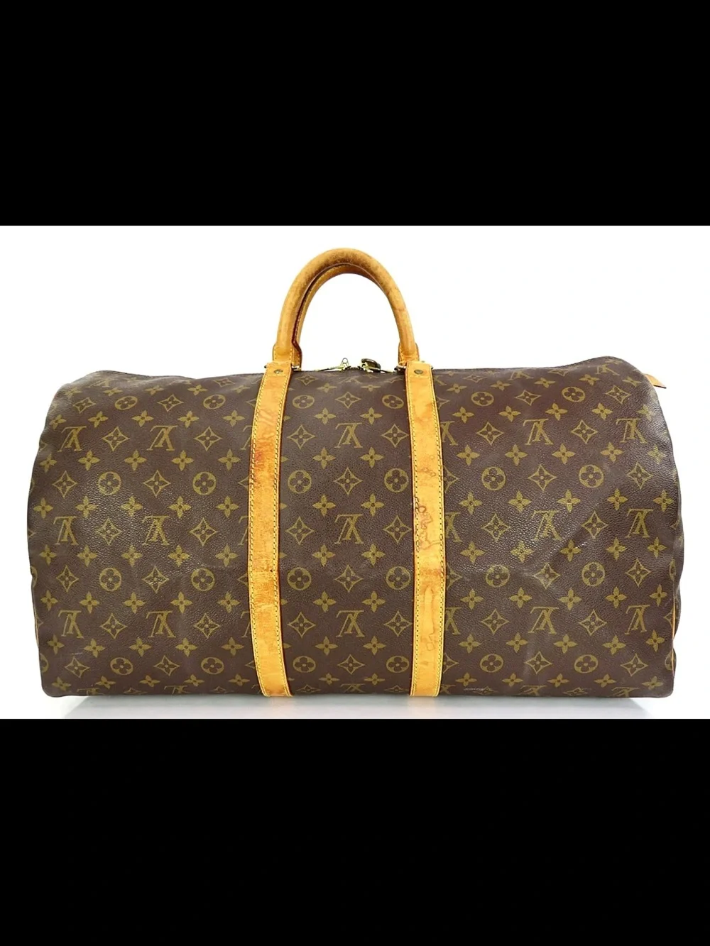 Louis Vuitton Brown Monogram Duffel Bag with Tan Trim